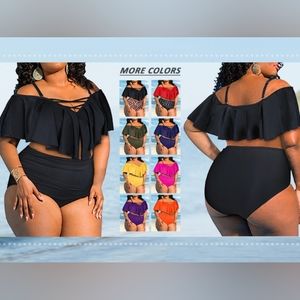 Aqua Eve Plus Size Leopard Print Flounce Off Shoulder Bikini SwimTop - 22W - NWT